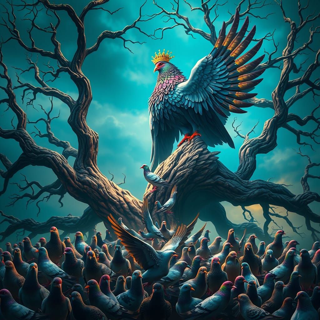 Regal Pigeon Overlord in a Fantastical Realm