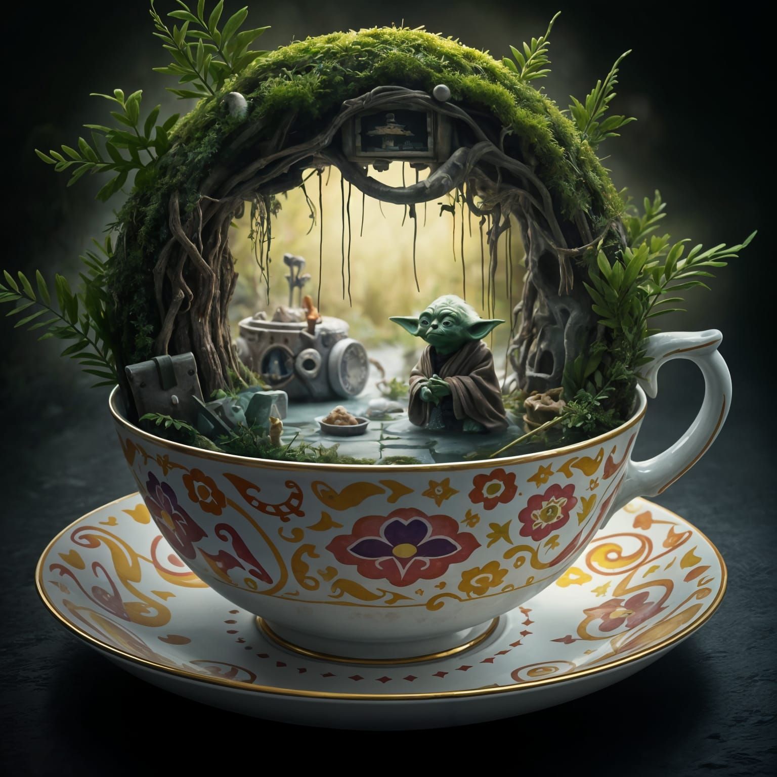 Yoda's Dagobah Habitat Inside a Teacup