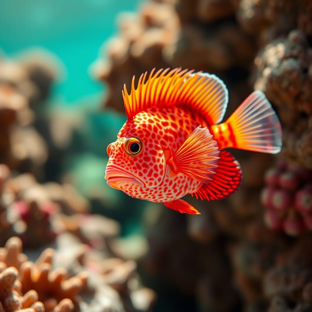 Orange Blowfish in Coral Reef: Underwater Photography