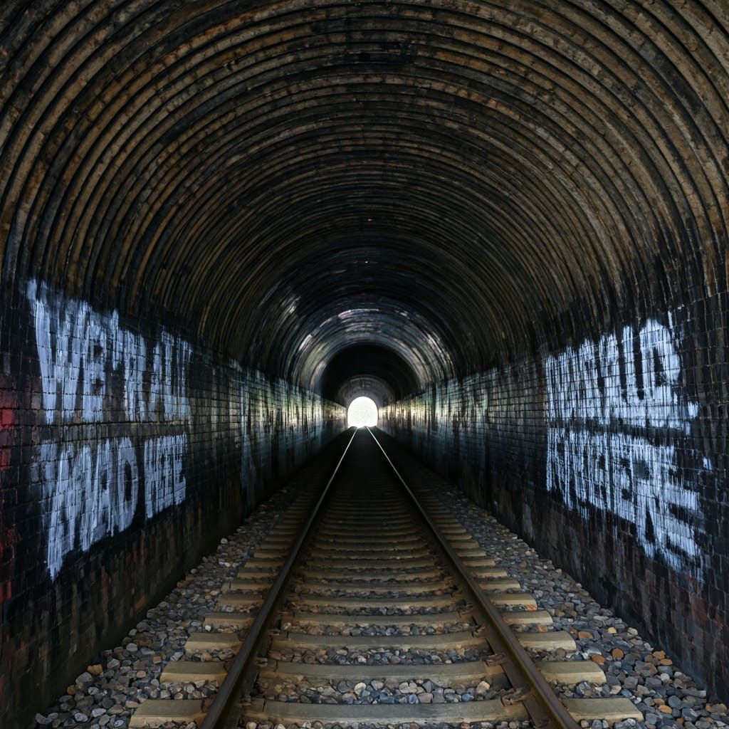 Dark Railway Tunnel with Graffiti Art