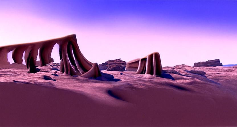 Alien Desert Canyon with Robot Obelisk: 3D Render