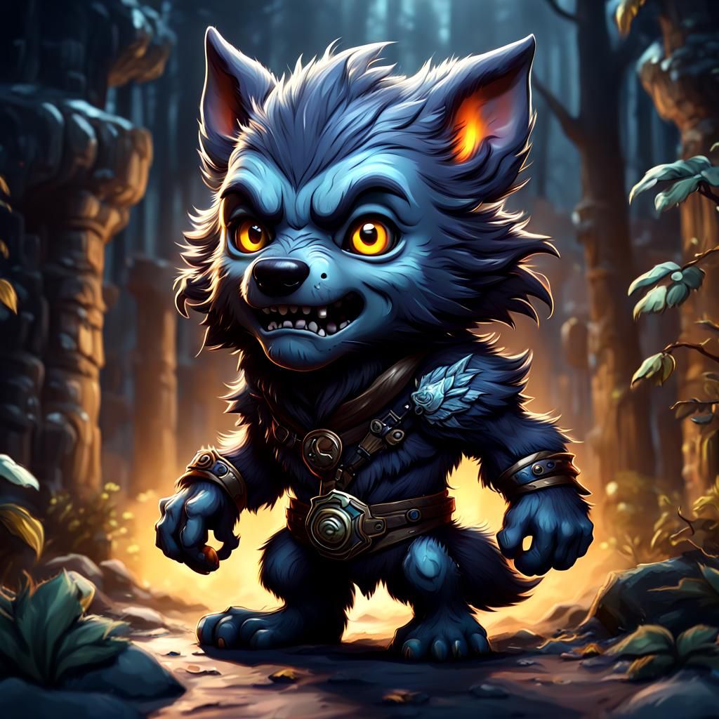 Chibi Werewolf Cub in Detailed Digital Painting