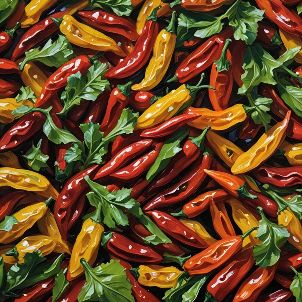 Chipotle Peppers in Expressionist Oil Painting Style