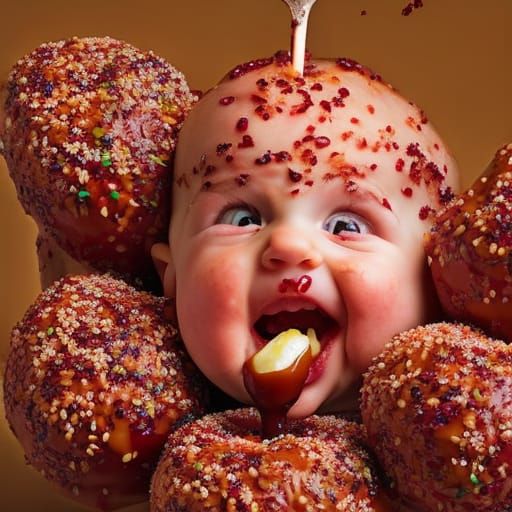 Cherubic Toddler's Joyful Bite of Toffee Apple