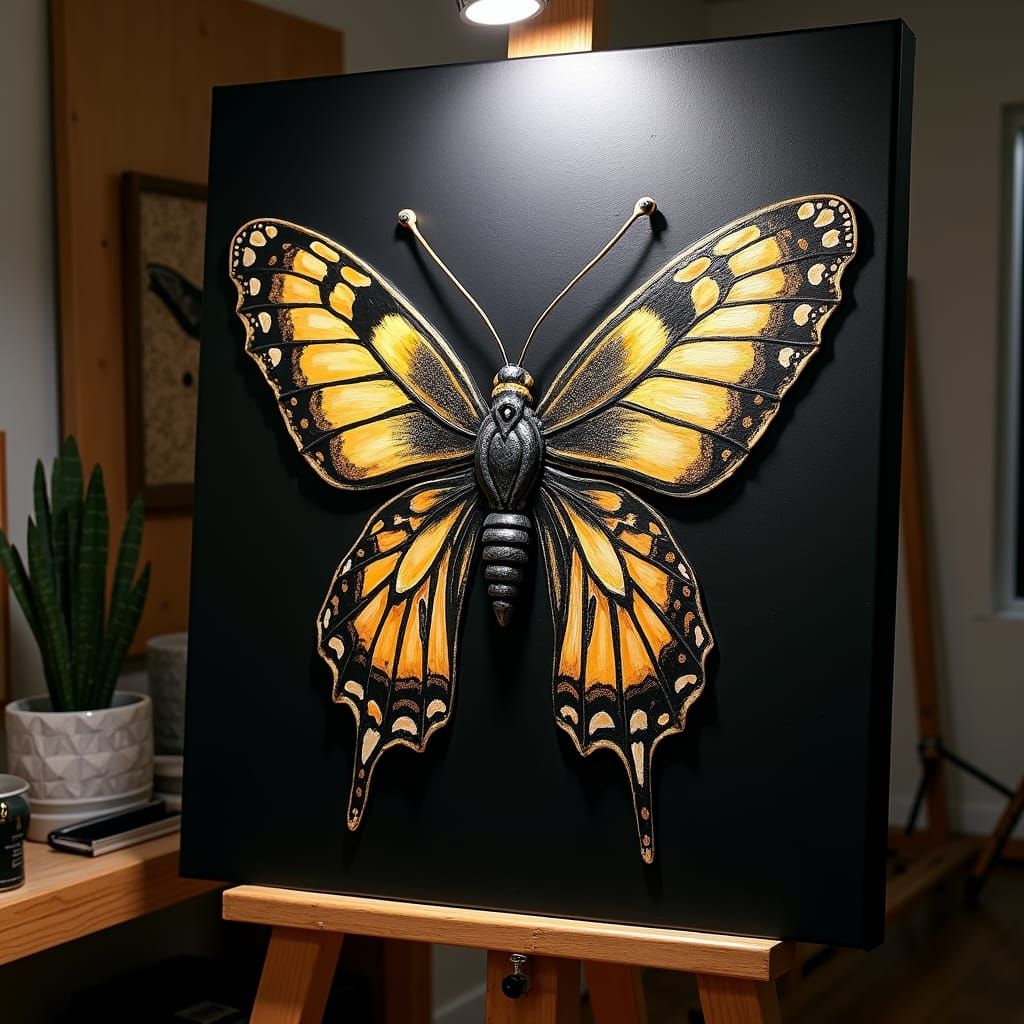 Obsidian Butterfly Goddess Painting in Aztec Style