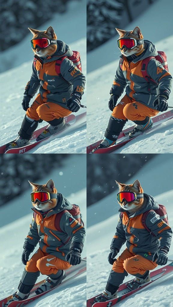 Hyperrealistic Skiing Cat in High-Tech Gear