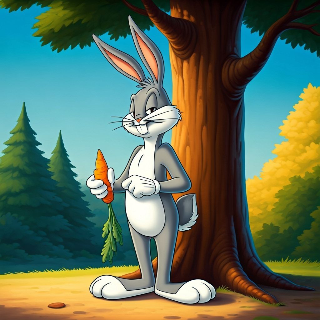Bugs Bunny Eating Carrot in Forest | Looney Tunes Art