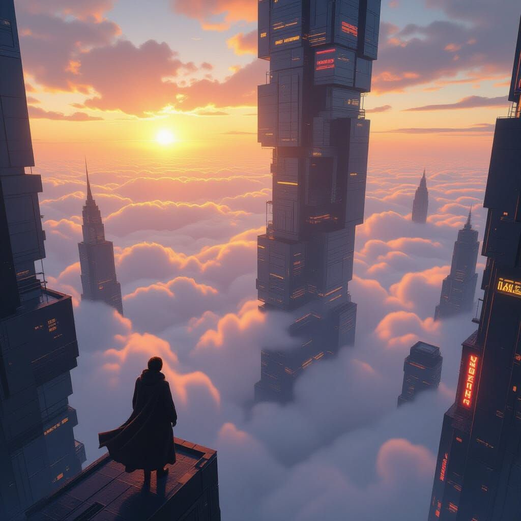 Surreal Floating Cityscape in Anime Style