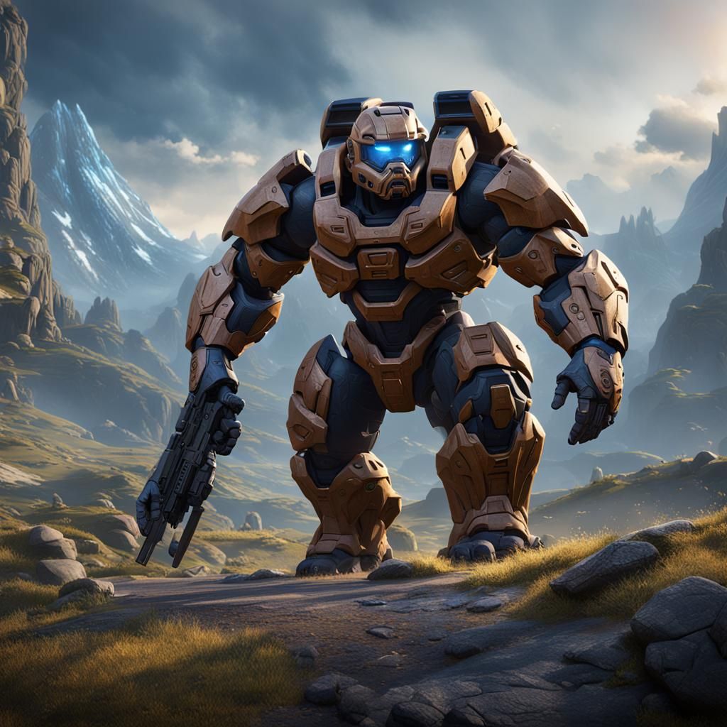Halo Infinite Brute in Detailed Matte Painting Style