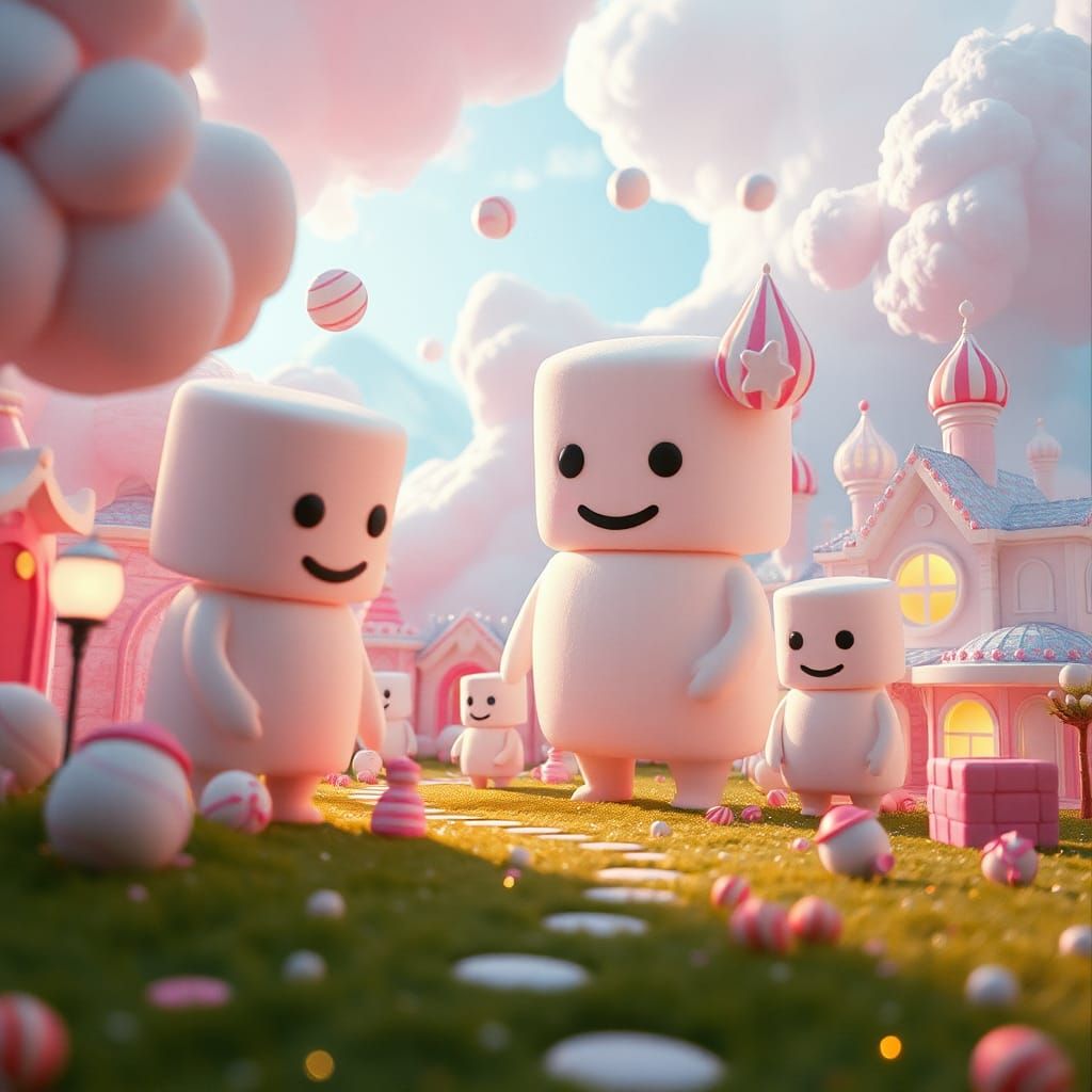 Marshmallowpunk World with Candy Buildings in Pastel Colors