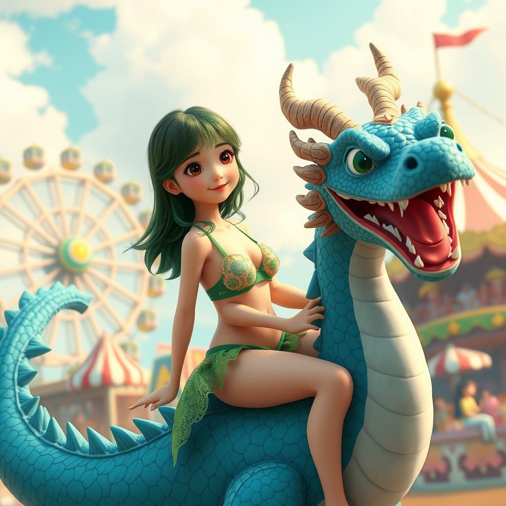 Dragon Rider in Anime Style Amusement Park