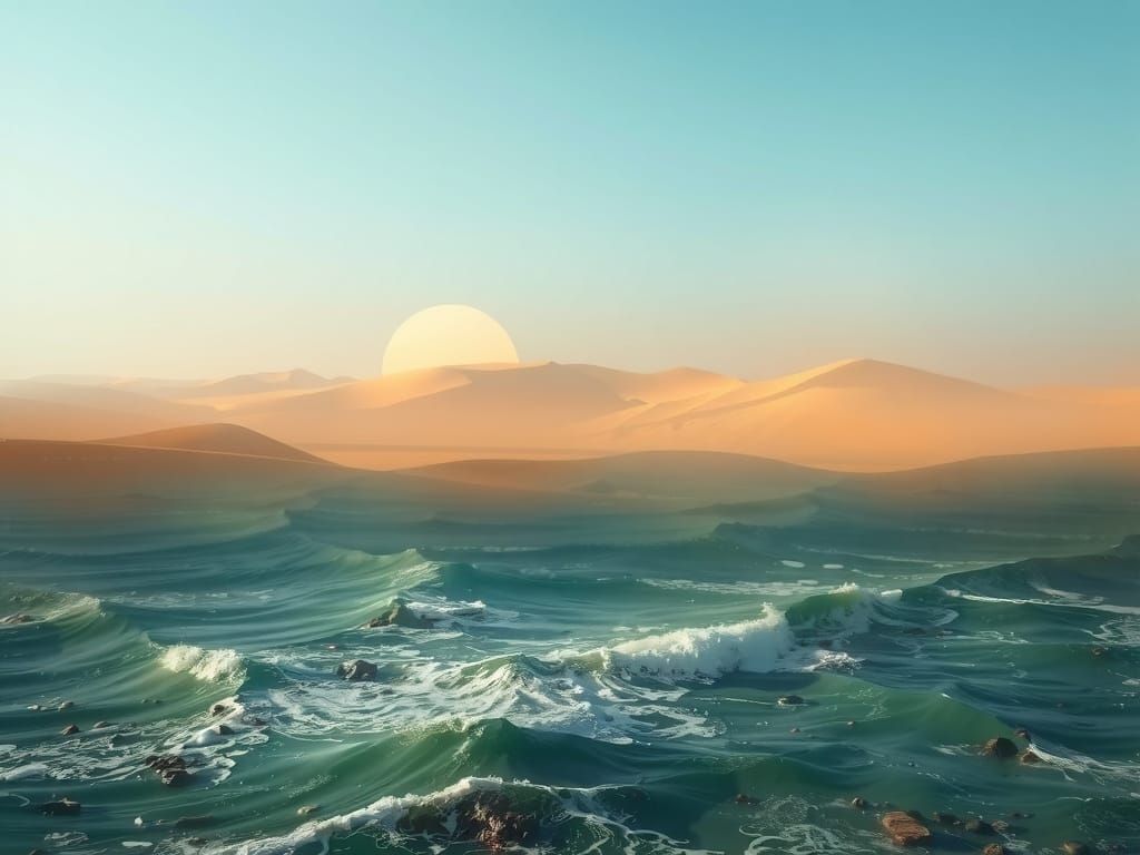 Dreamy Desert Oasis Over Ocean