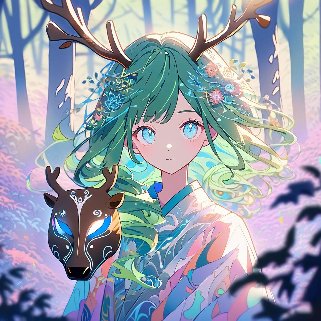 Whimsical Anime Goddess in Springtime Forest