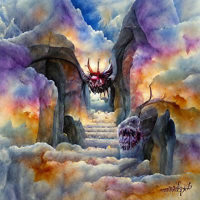 Sinister Heaven's Gate in Watercolor Style