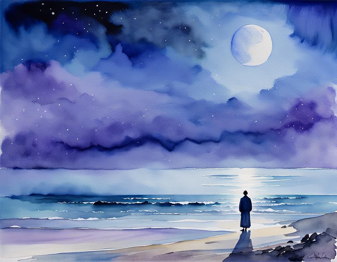 Dreamcore Malibu Shoreline in Watercolor Style