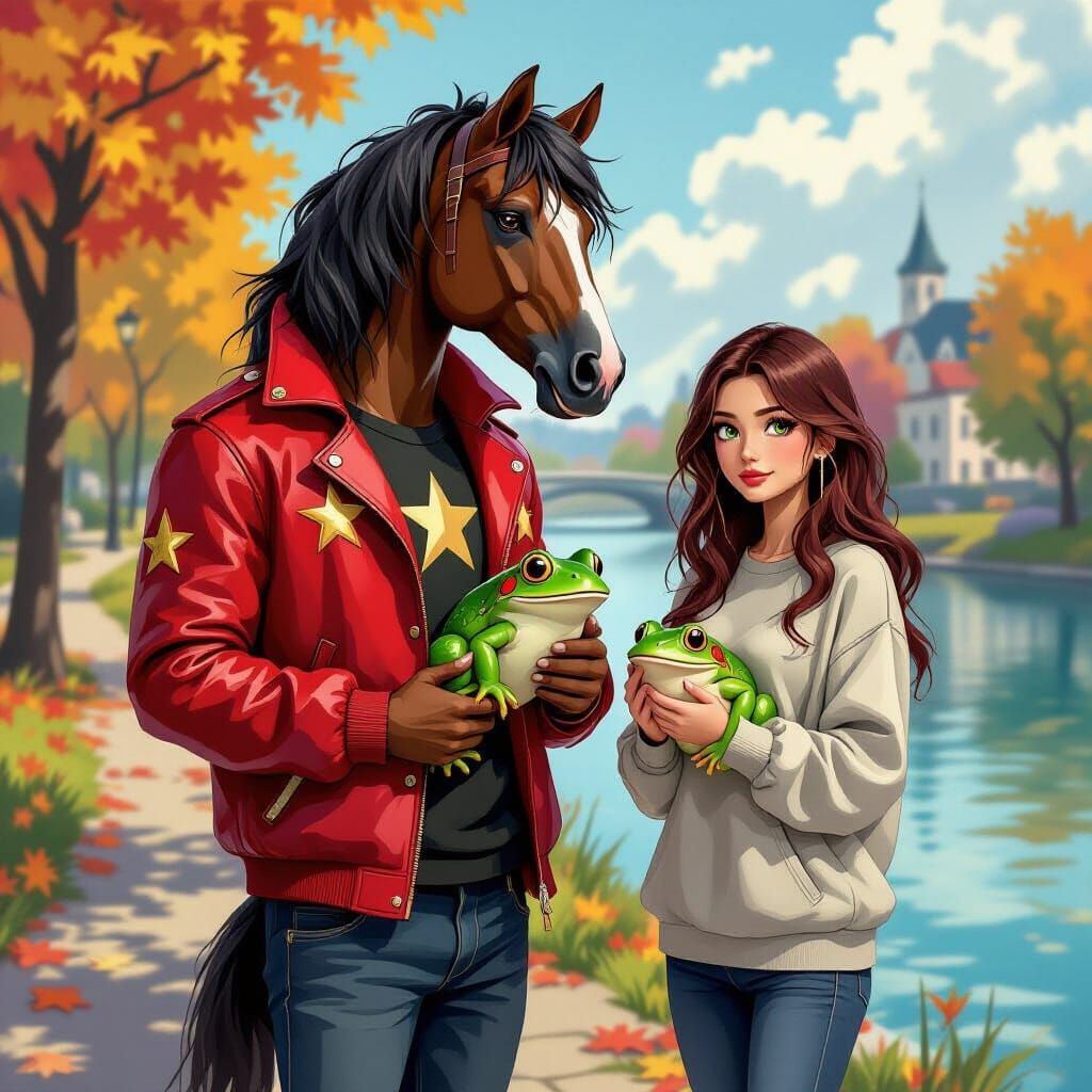 Fairytale Creature: Man With Horse Head & Woman With Frogs