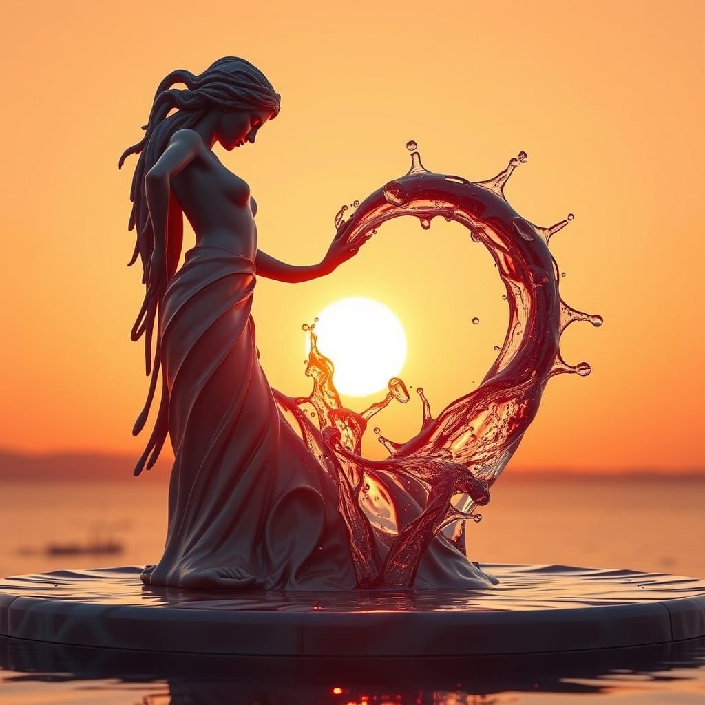 Surreal Water Statue Shines in Warm Red Light