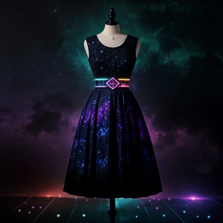 Ornate Art Deco Dress of Night Sky Hues