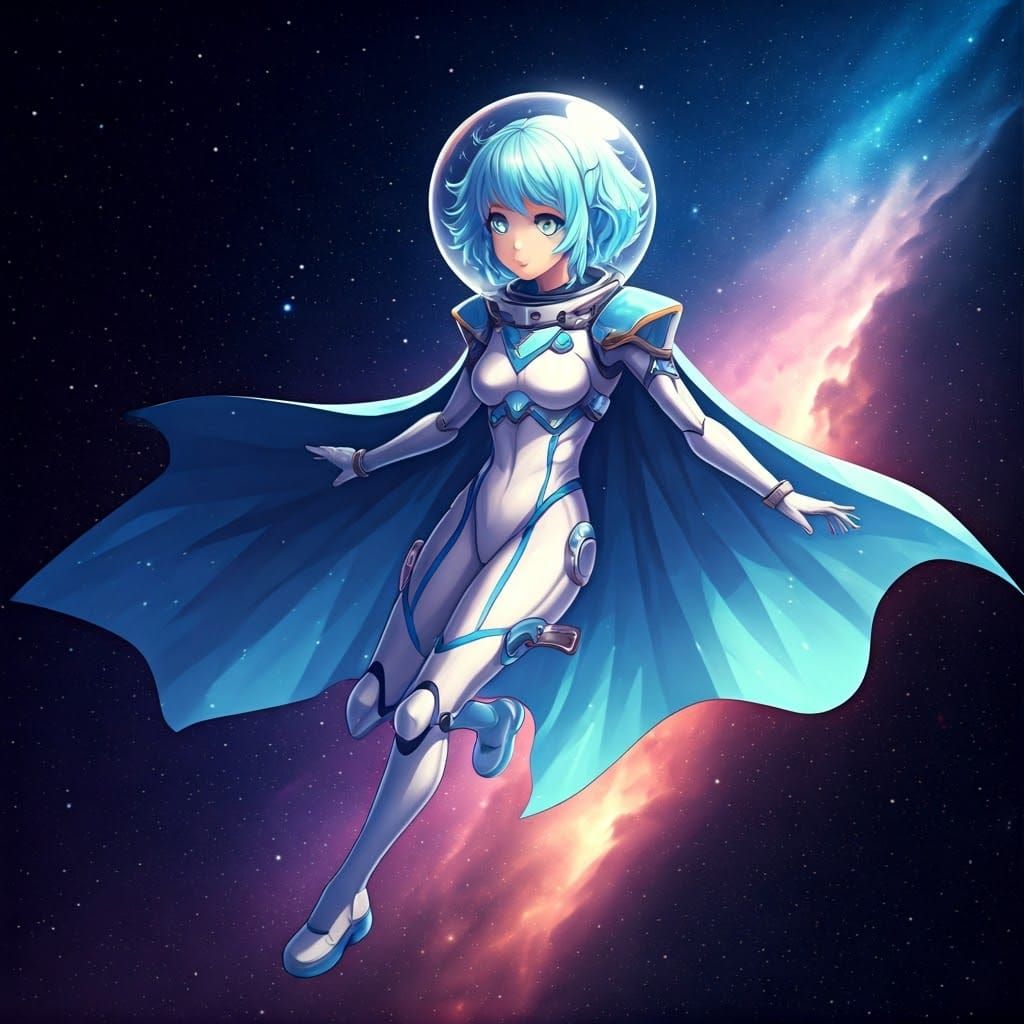 Anime Girl with Diamond Hair in Starry Space