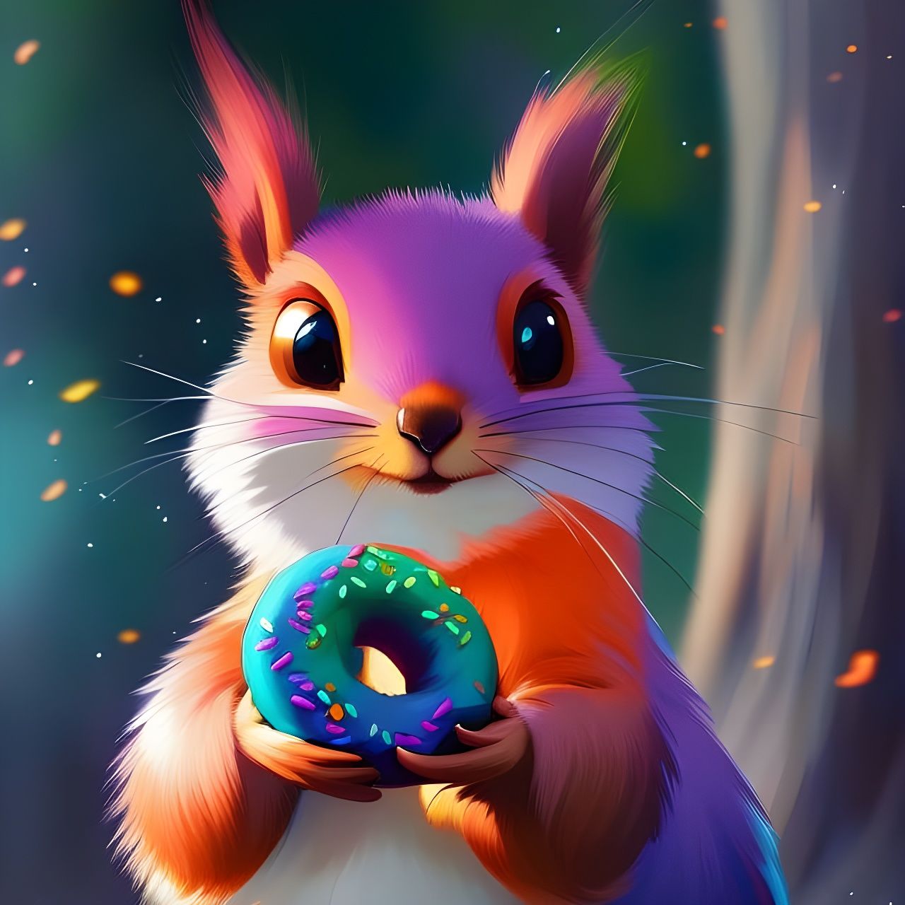 Cute Squirrel with Donut, Digital Painting