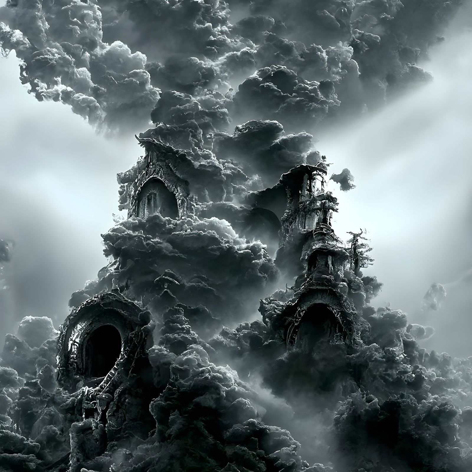 Fantastical Tower to Heaven in Surrealist Style