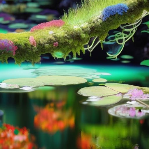 Enchanted Jungle Lake with Rainbow Reflections