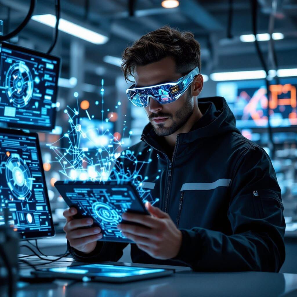 Futuristic AI Art Creation in High-Tech Laboratory