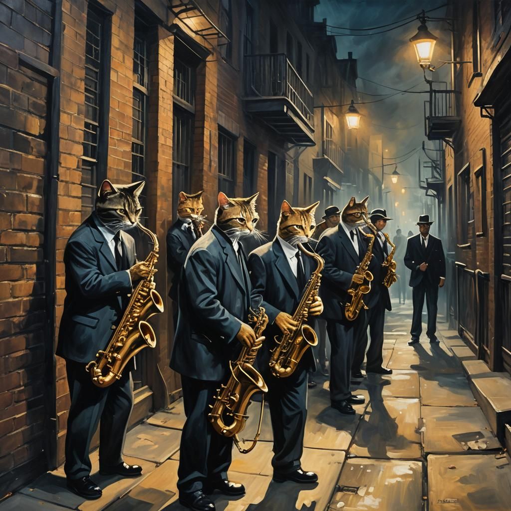 Cats Play Jazz: A Film Noir Scene