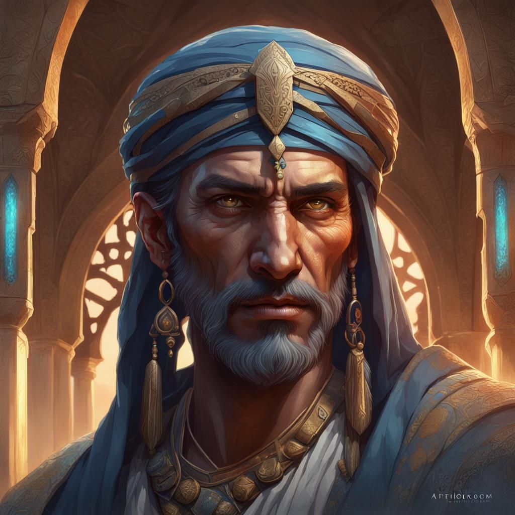 Ancient Arab Assassin Portrait in Hyperdetailed Style