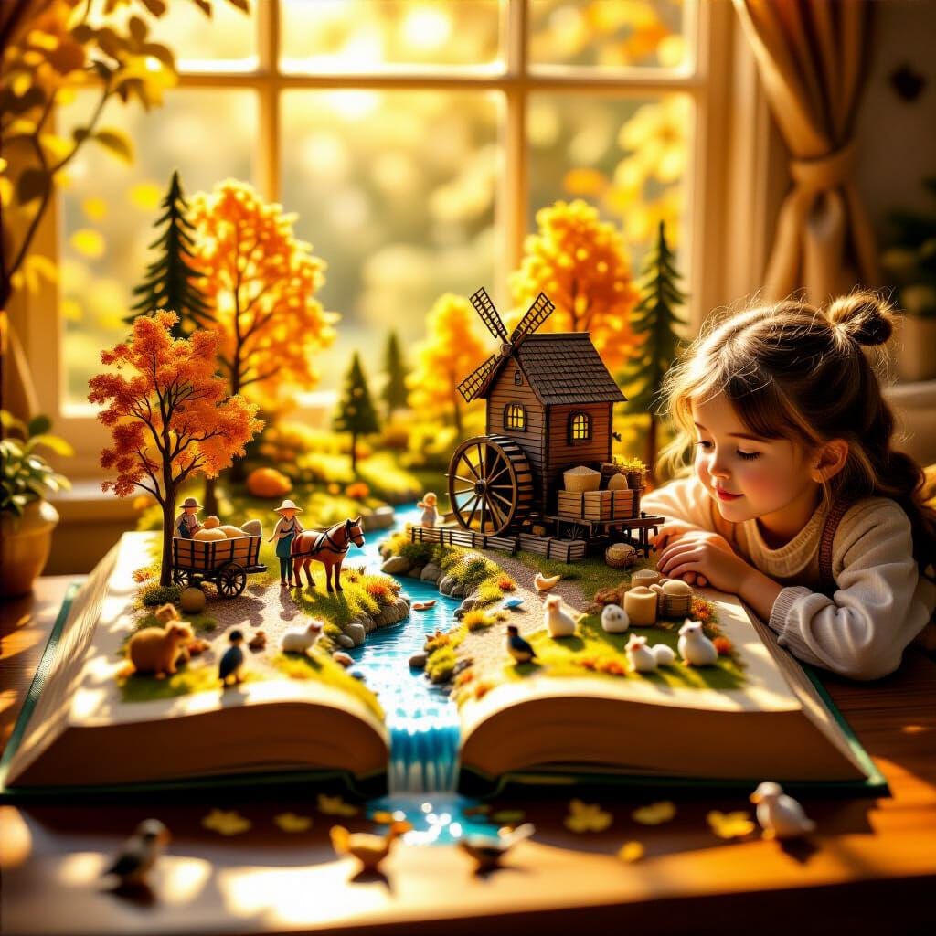 A highly detailed 4K magical miniature world displayed on a ...