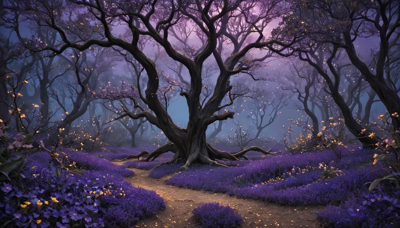 Bioluminescent Alien Landscape in Alcoholic Ink Style