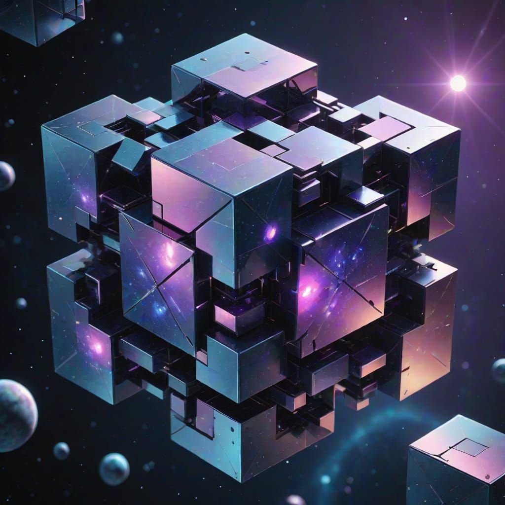 Floating 7-Cube in Starry Space