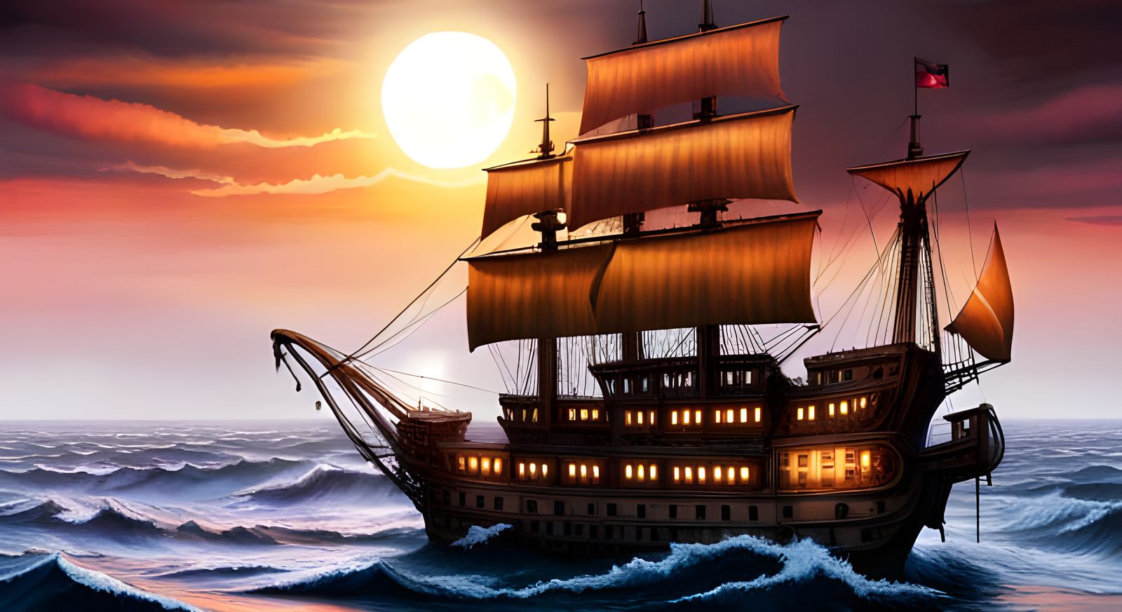Eerie Ghost Pirate Ship Digital Painting
