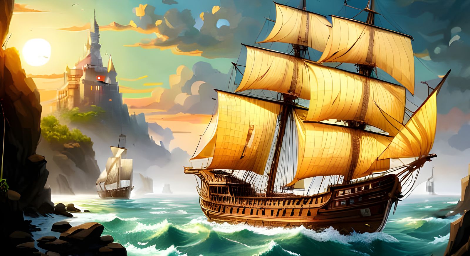 Eerie Ghost Pirate Ship Digital Painting