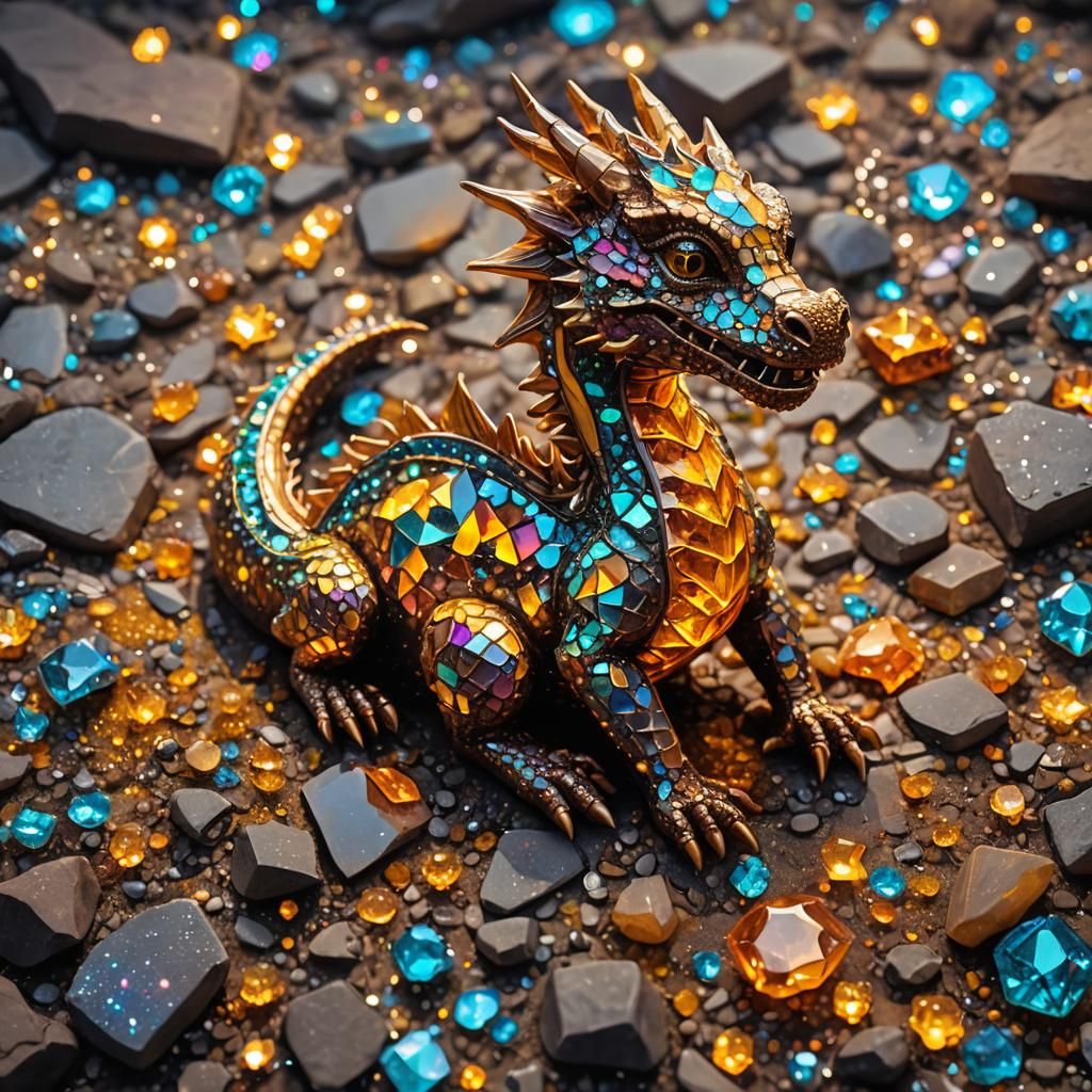 Glittering Neon Dragon in Dreamlike Landscape