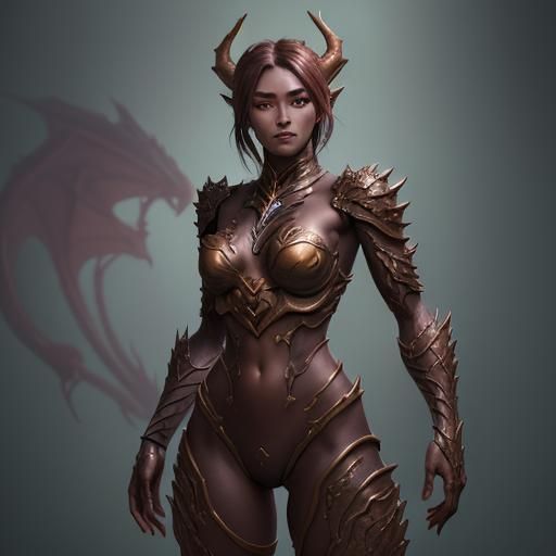 Bronze Dragon Humanoid Ranger Fantasy Art