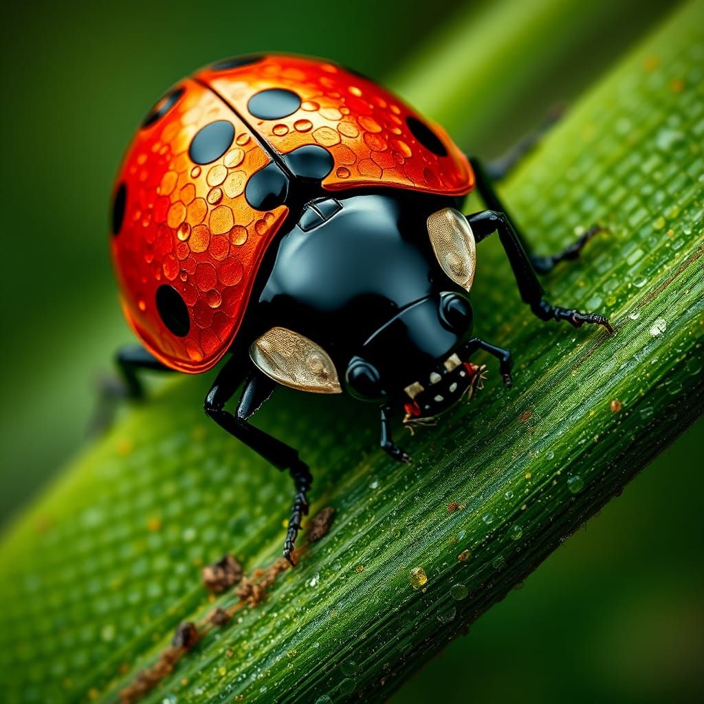 a 3D mosaic ladybug, super hyper real, copper textured futur...