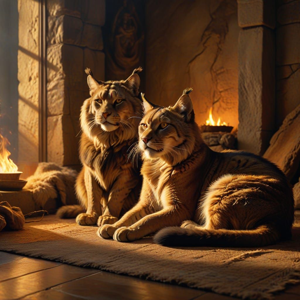 Saber-Toothed Cat and Couple in Baroque Style