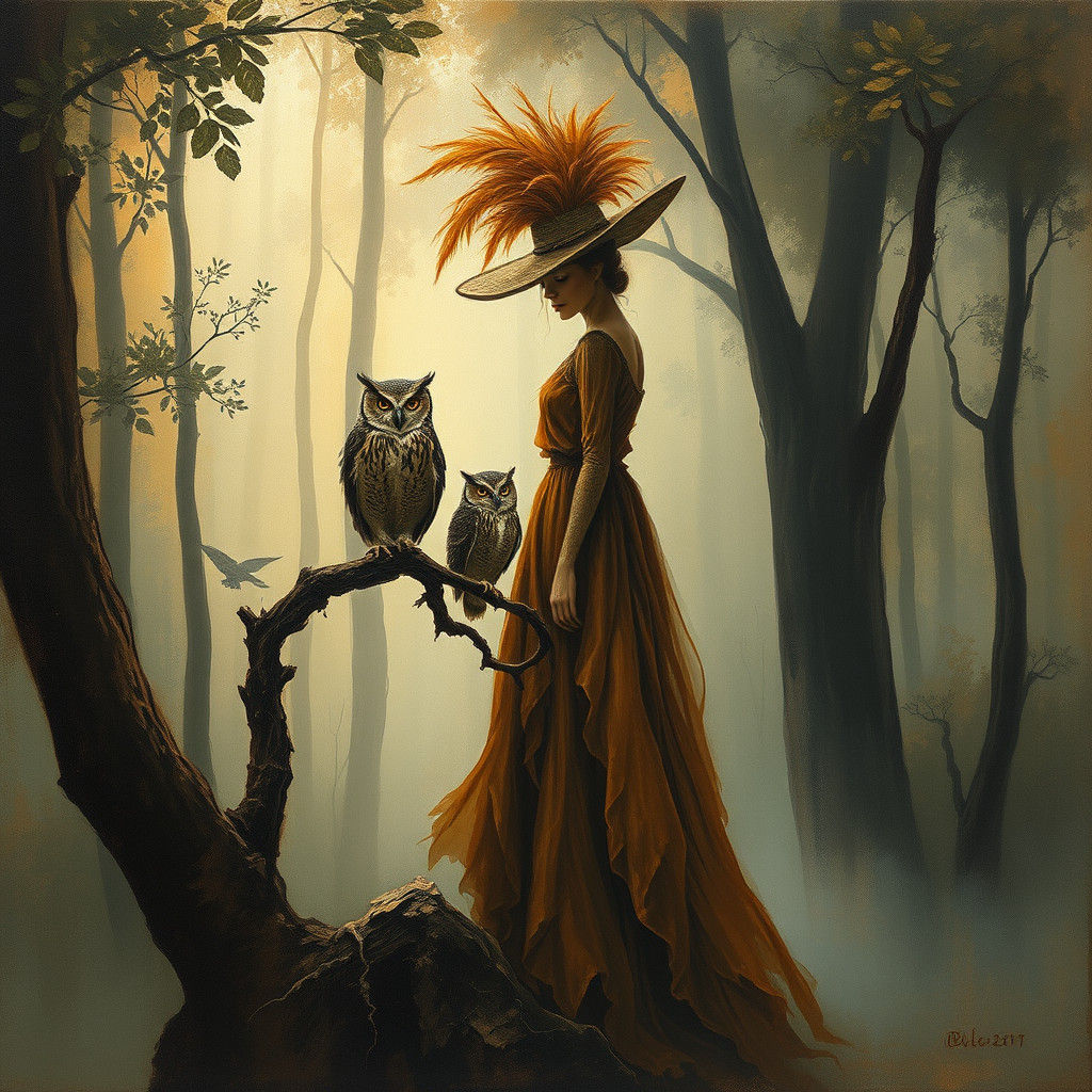 Mystical Forest Scene in Impressionist-Expressionist Style