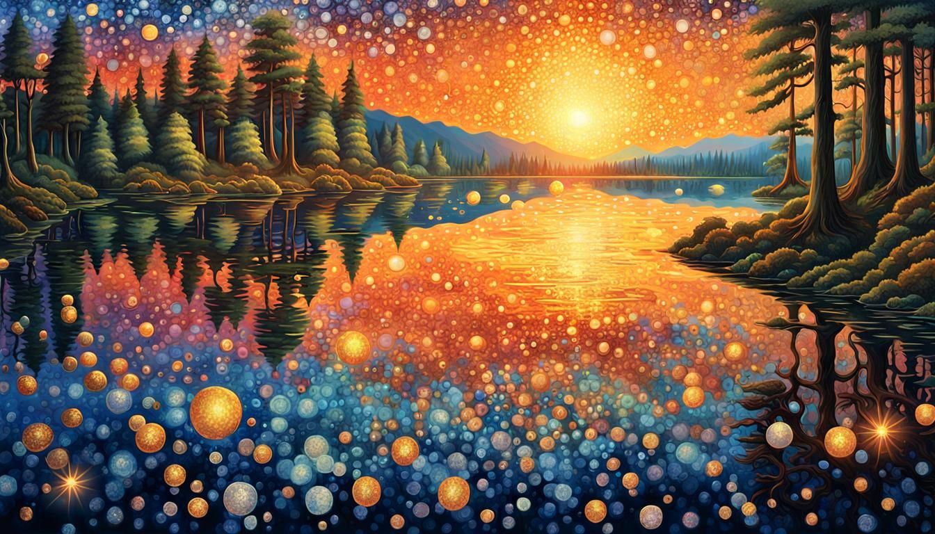 Sparkling Sunset in Magical Forest: Art Nouveau Style