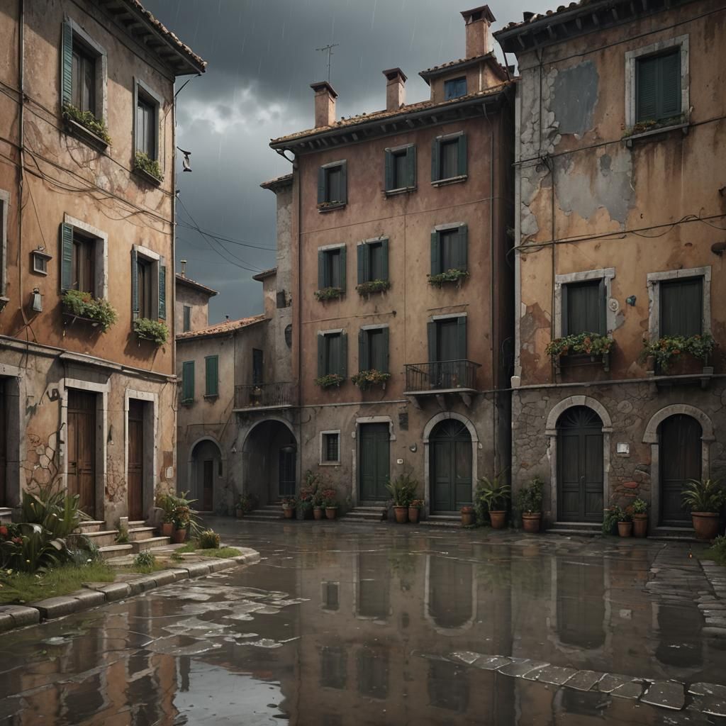 Gloomy Italian Seaside House in Heavy Rain
