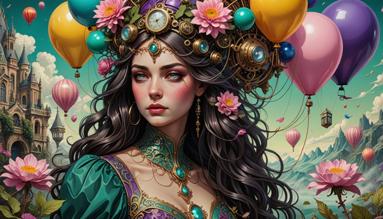 Art Nouveau Tarot Card Steampunk Dreamscape Illustration