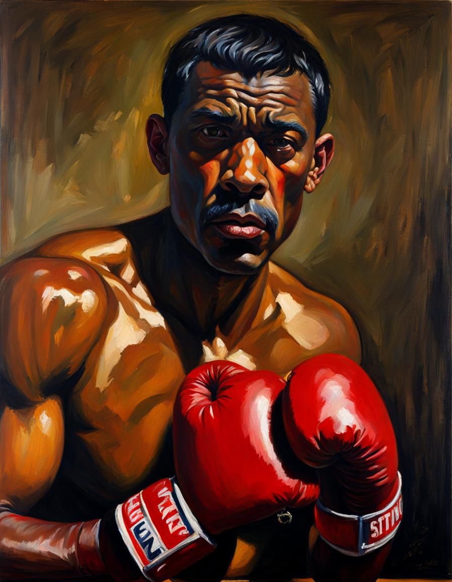Intense Boxer Portrait in Oil Painting Style