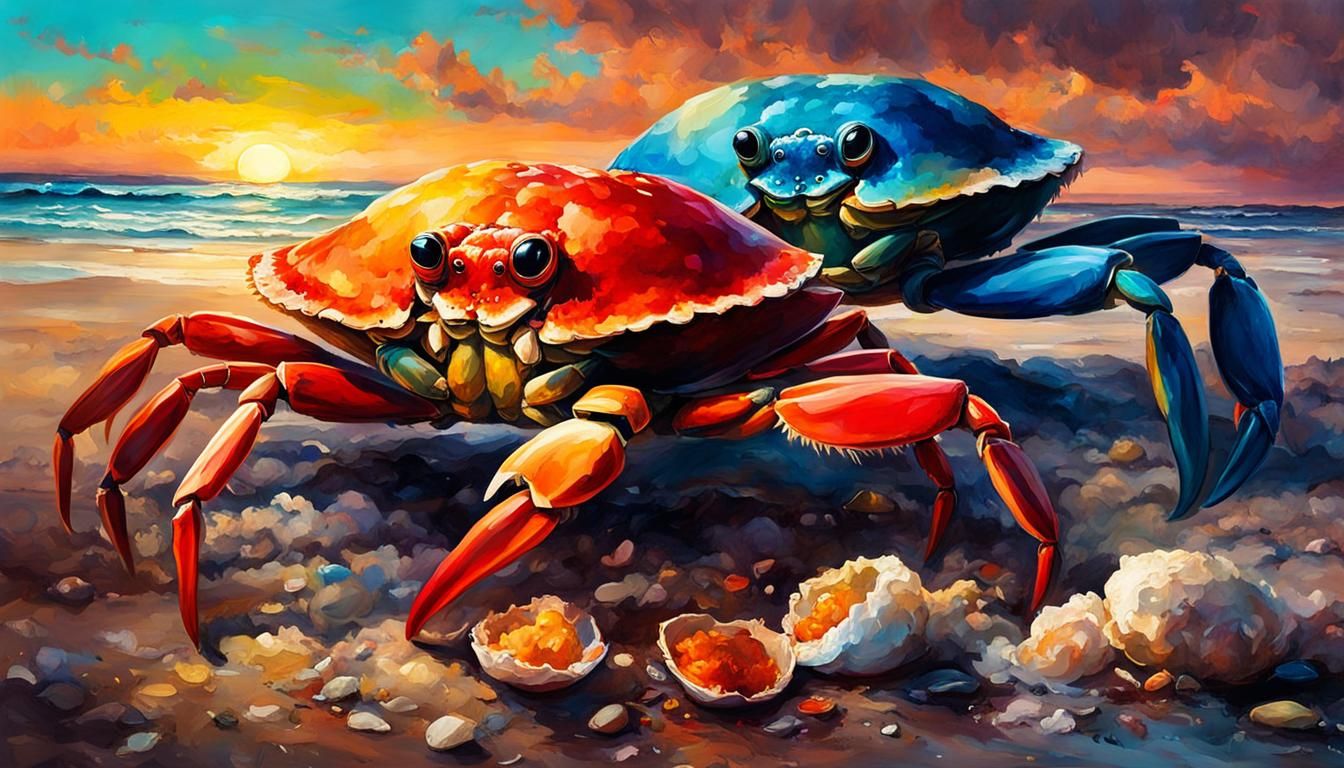 Beach Bums Eating Crabs Digital Illustration
