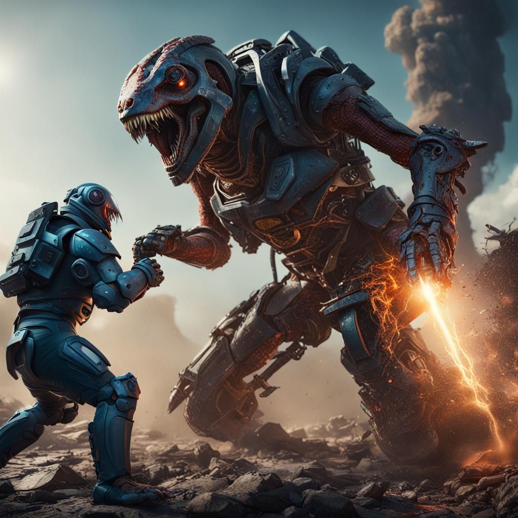 Mech Suit Battle: Mankind's Fate in Digital Art