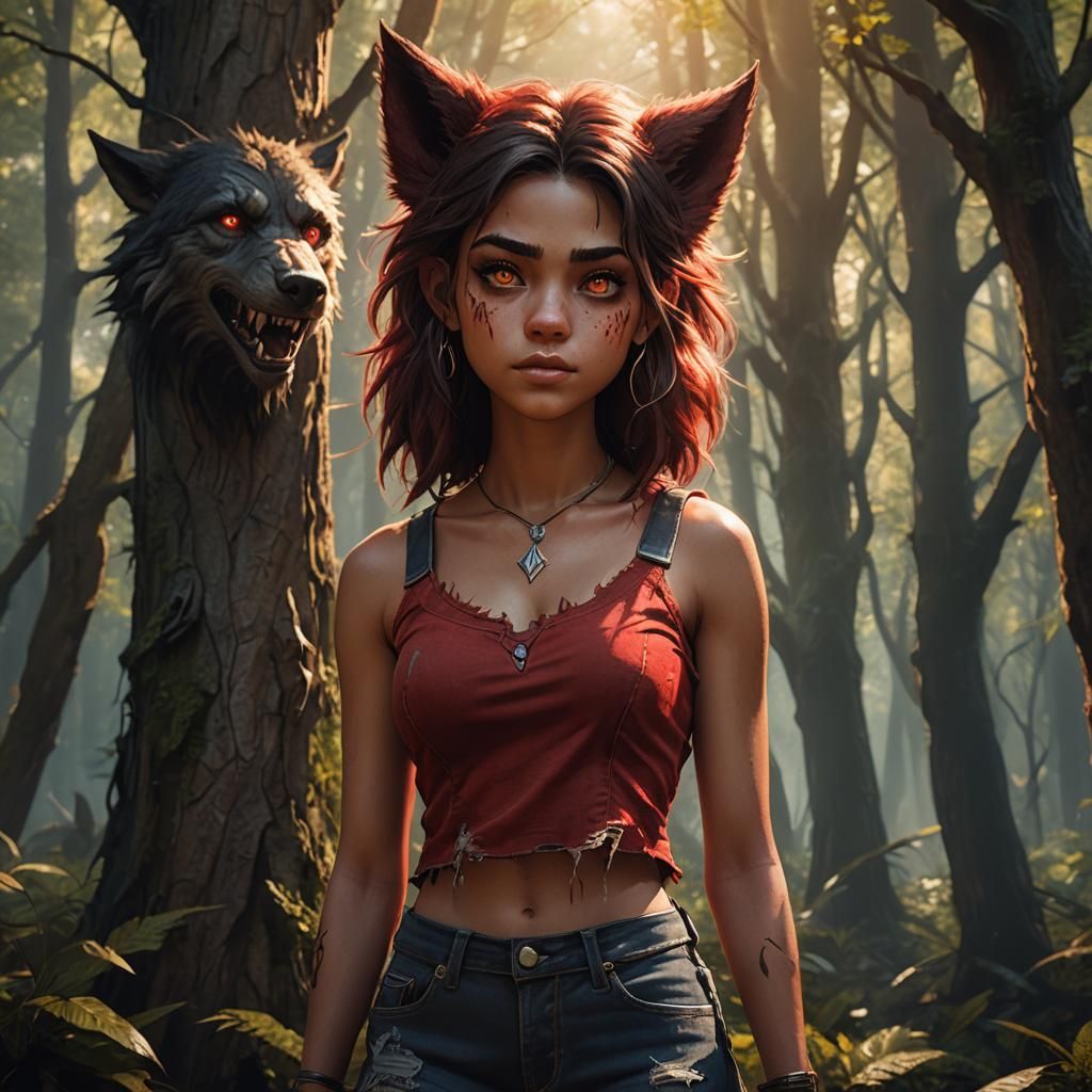 Werewolf Teen in Mystical Forest, Fantasy Art