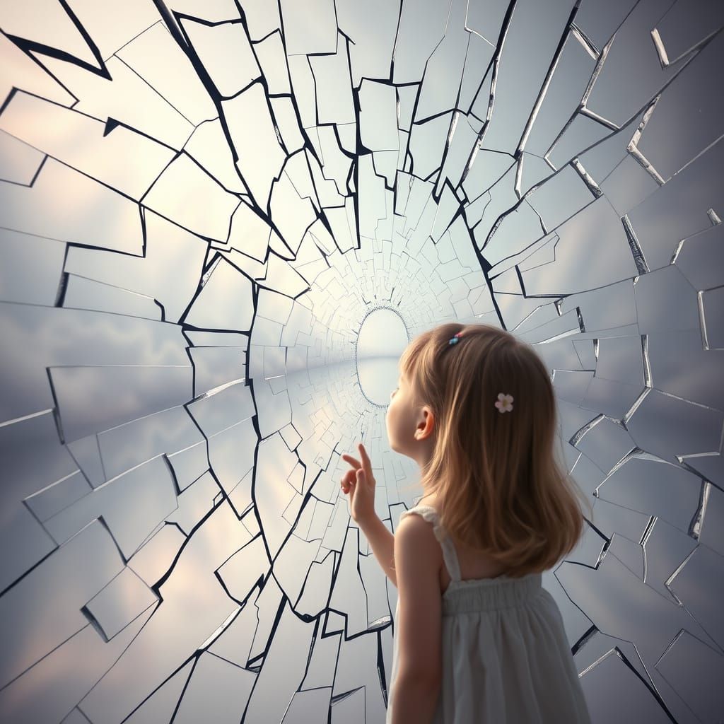 Girl Gazes Into Infinite Fractal Mirror Reflections