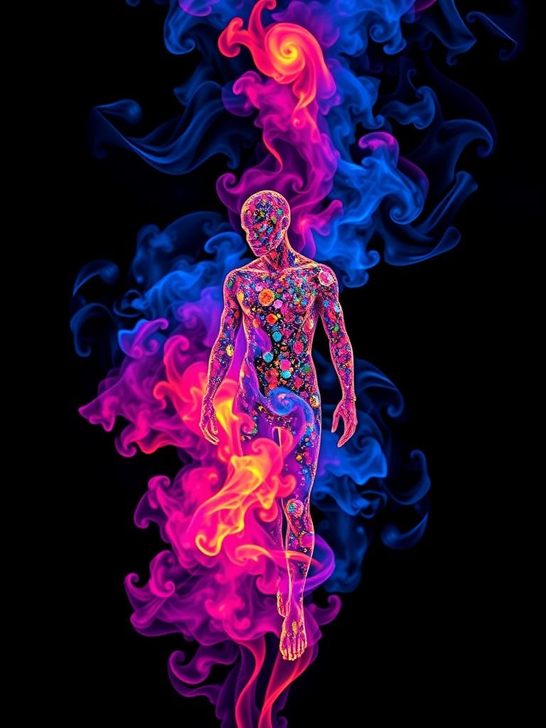 Surreal Psychedelic Art Poster in Vibrant Neon Colors