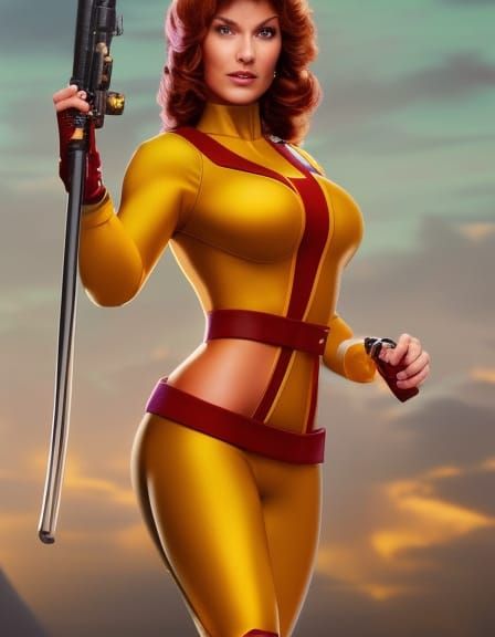 April O'Neil Hyperrealistic Portrait in Yellow Bodysuit