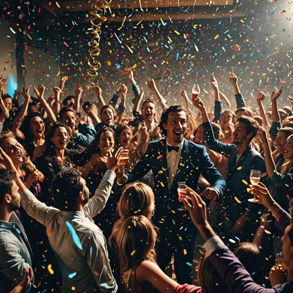 Crowded Party Scene in a Dali-esque Style